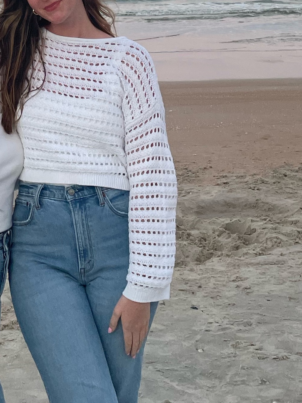 Hollister Cream Open-Knit Cropped Sweater